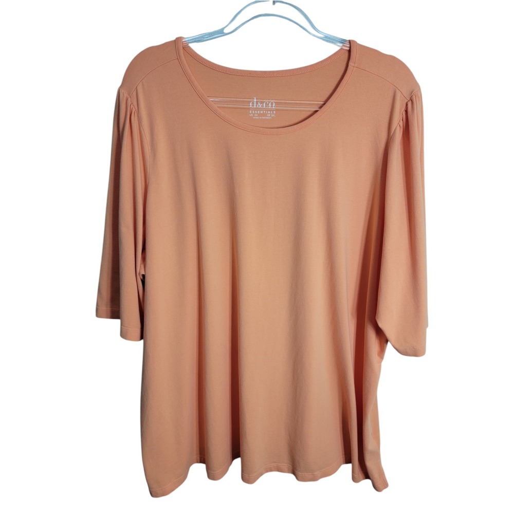 Denim & Co Womens 3X Soft Stretch Tunic Orange Short Sleeve Scoop Neck Essential
